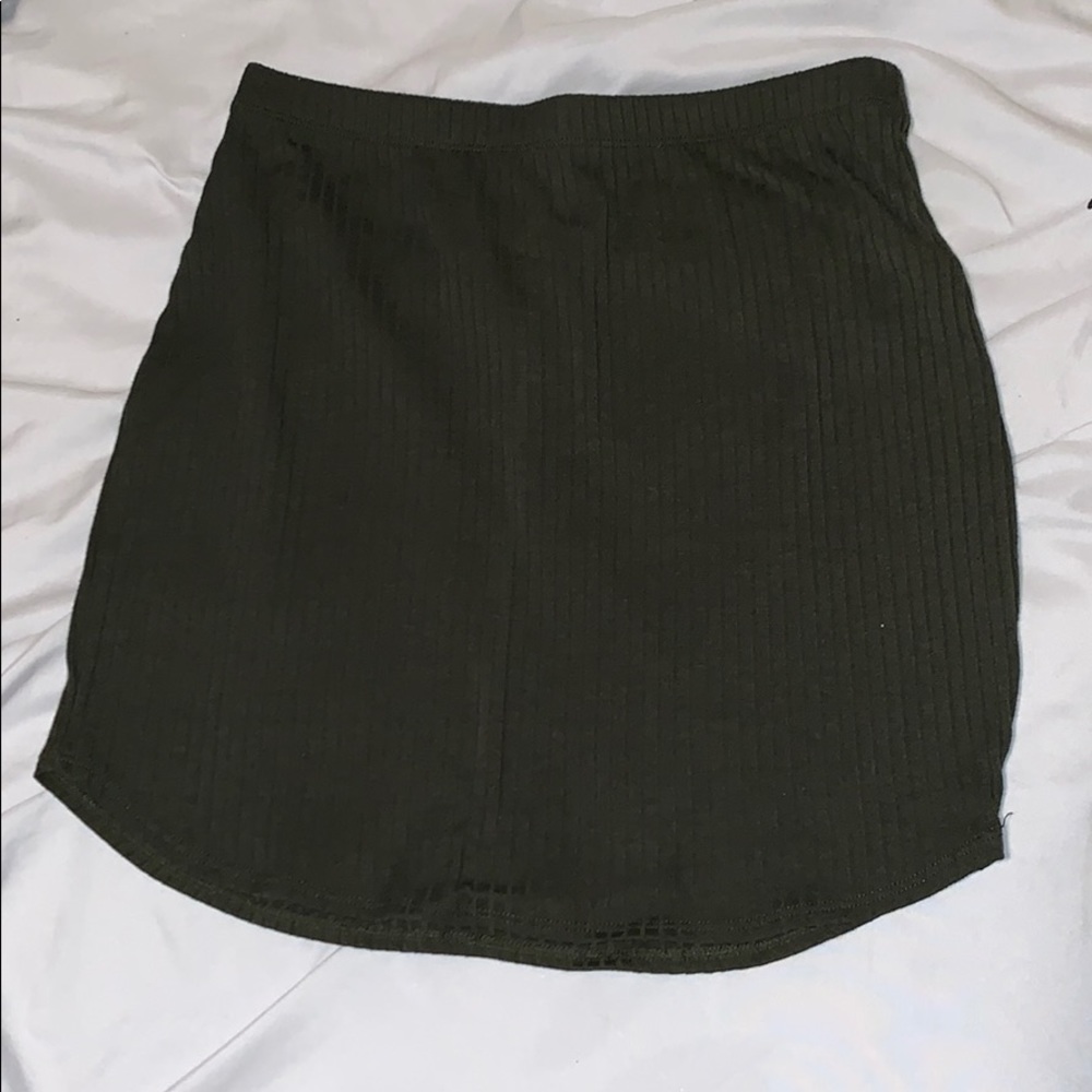 Olive green ribbed mini skirt